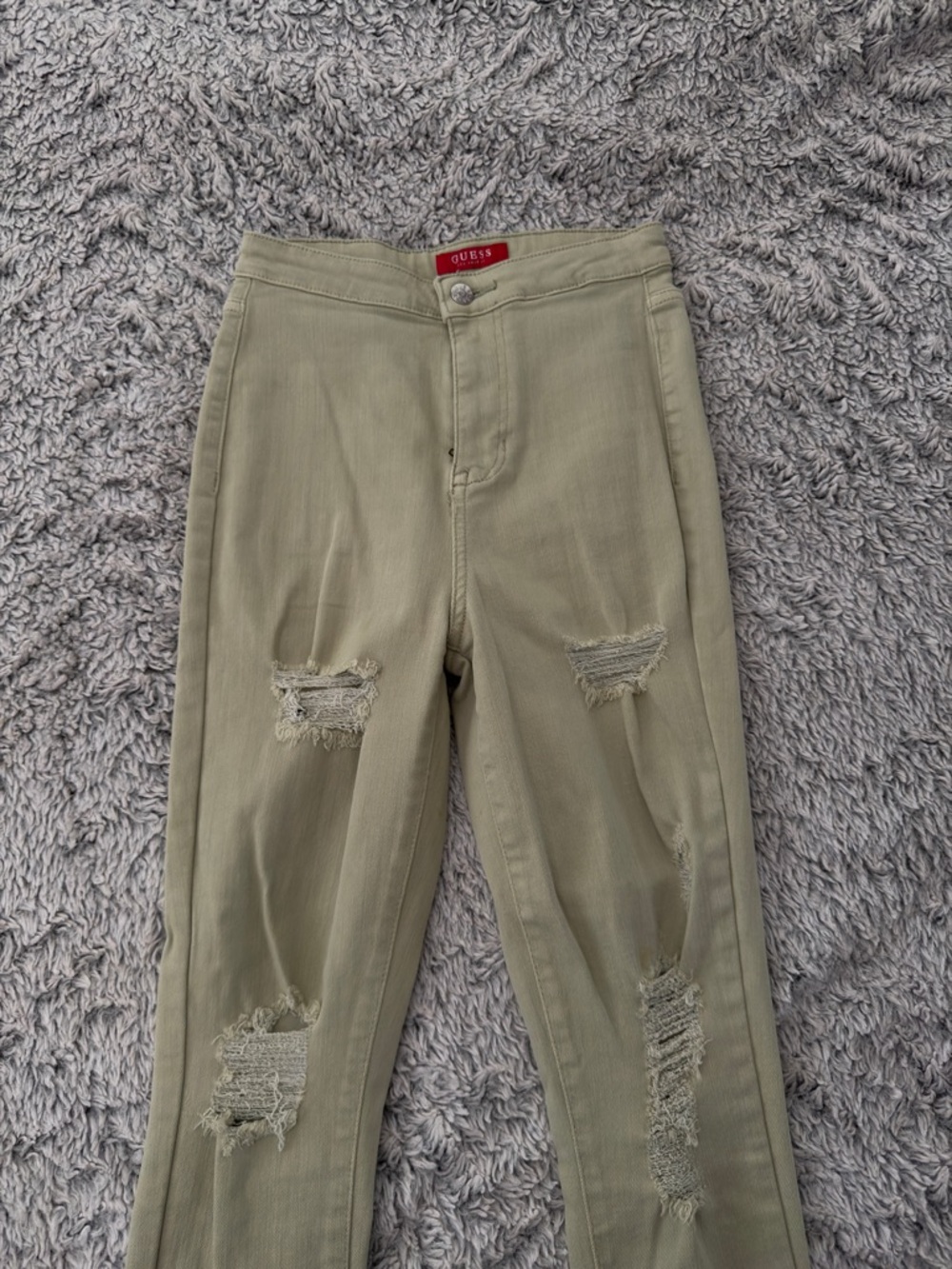 Guess Olive Green Ripped Straight-Leg Jeans